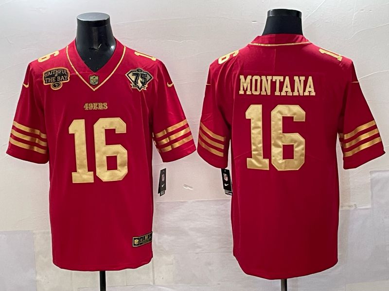 Men San Francisco 49ers 16 Montana Red 75th Nike Limited NFL 2025 Jersey style 06